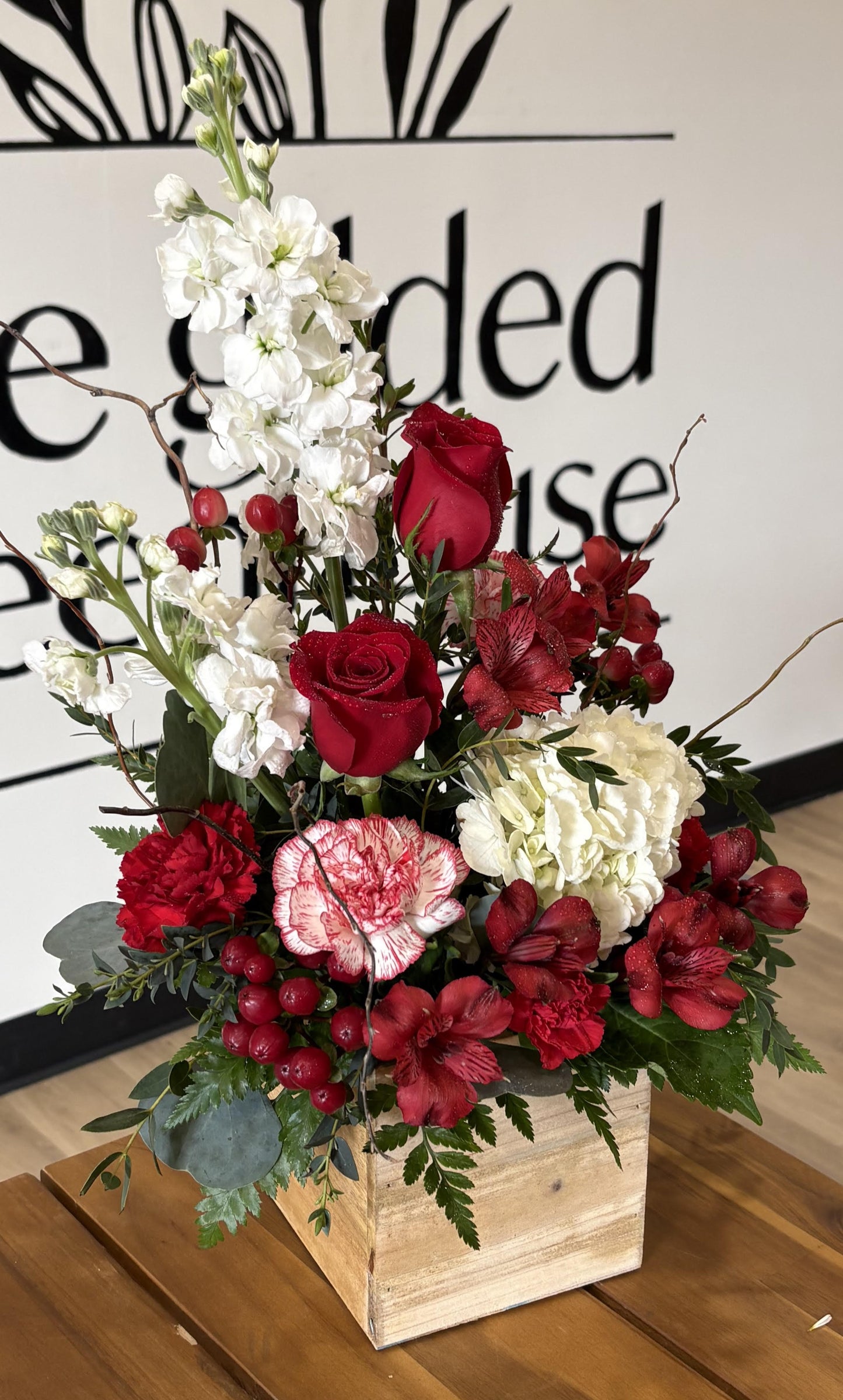 Wooden Box arrangement - Reds & Whites