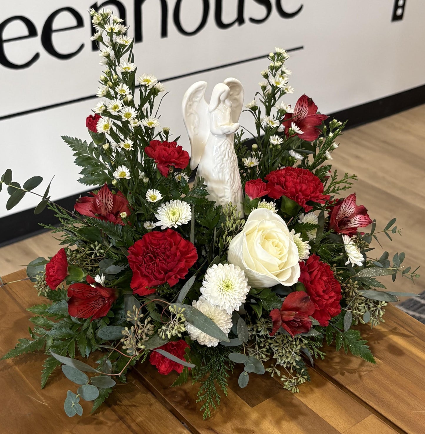 Ceramic Angel - Red & White flower mix