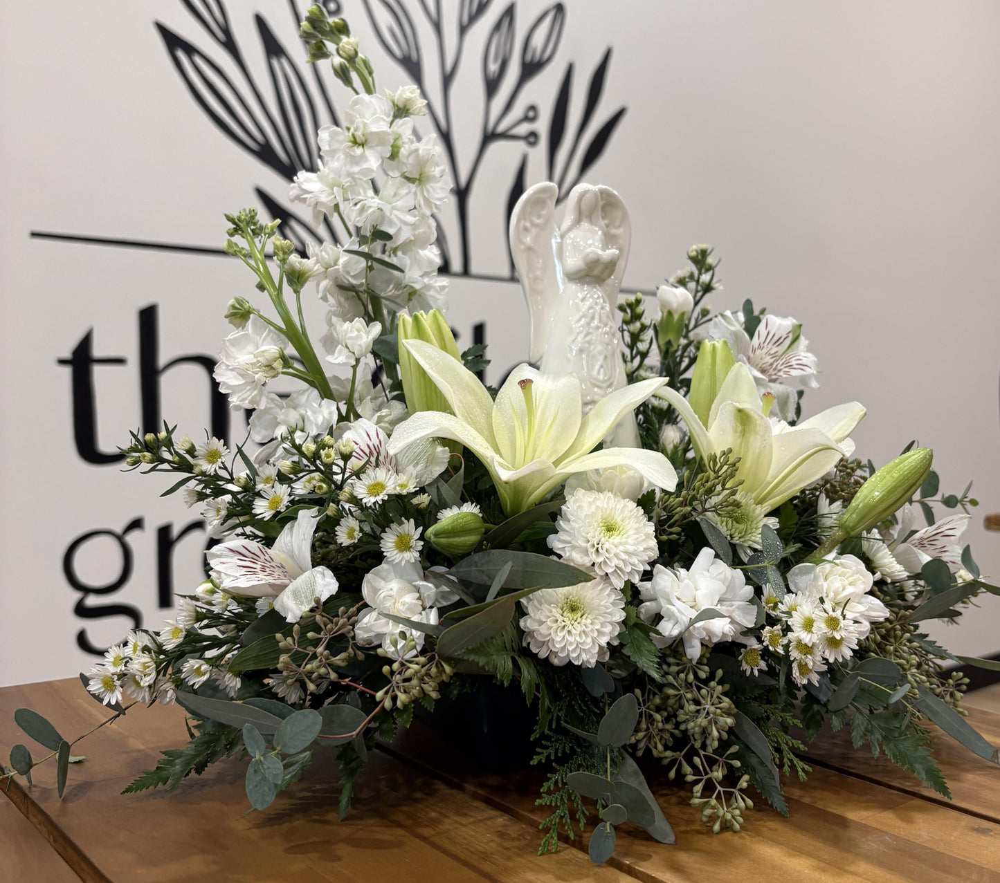 Ceramic Angel - All White flowers