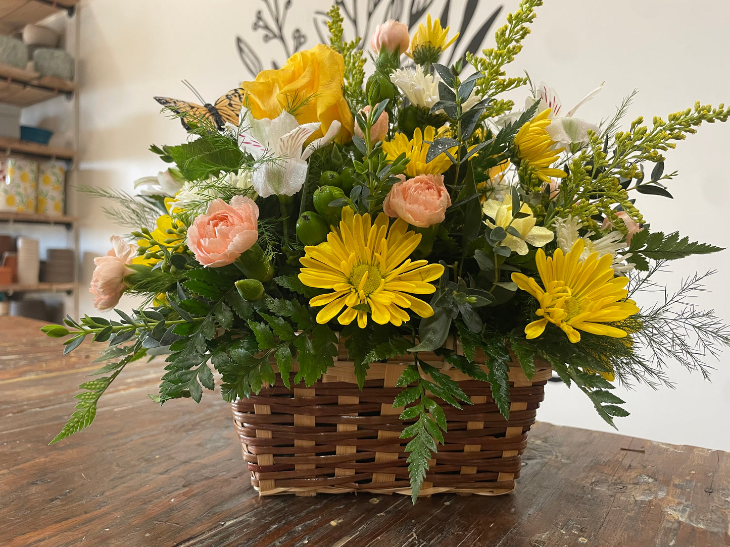 Yellow butterfly basket