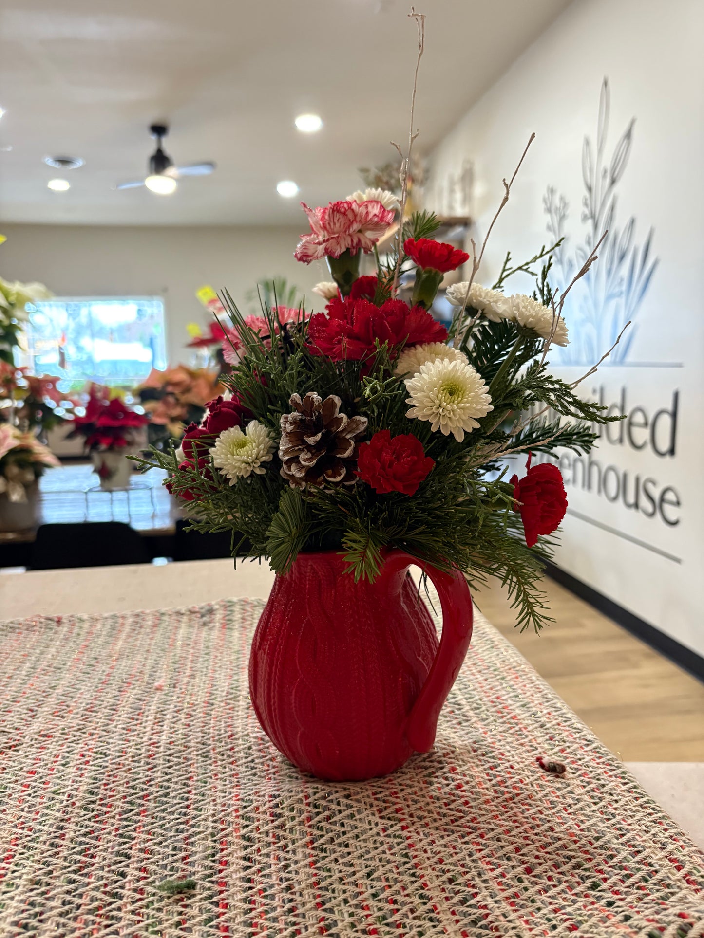 Red Sweater Christmas Pitcher