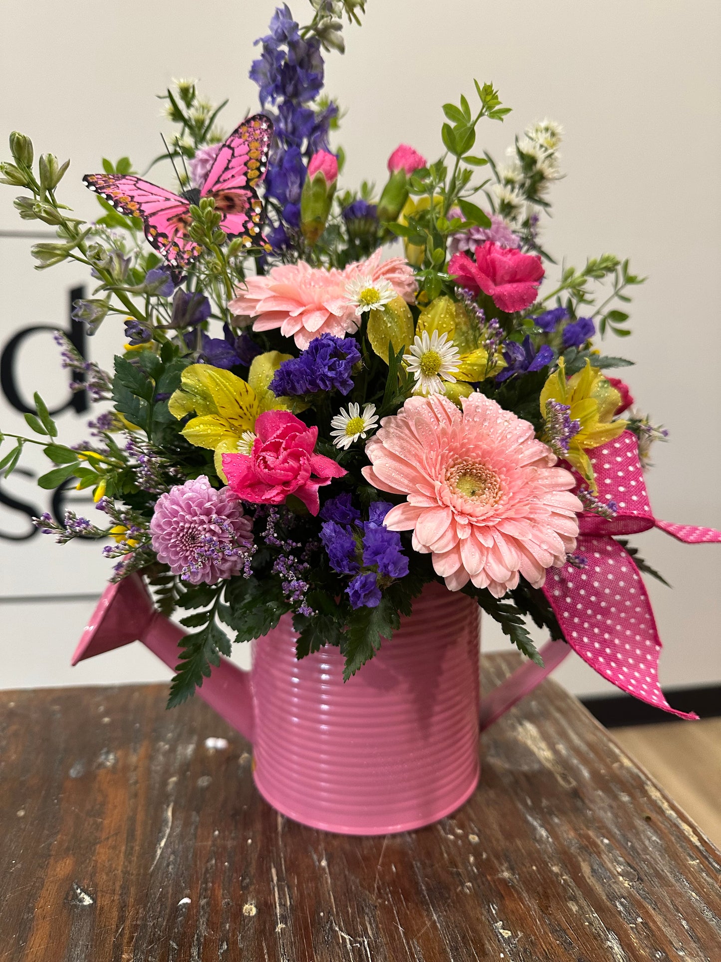 Pink Watering Can Arrangement