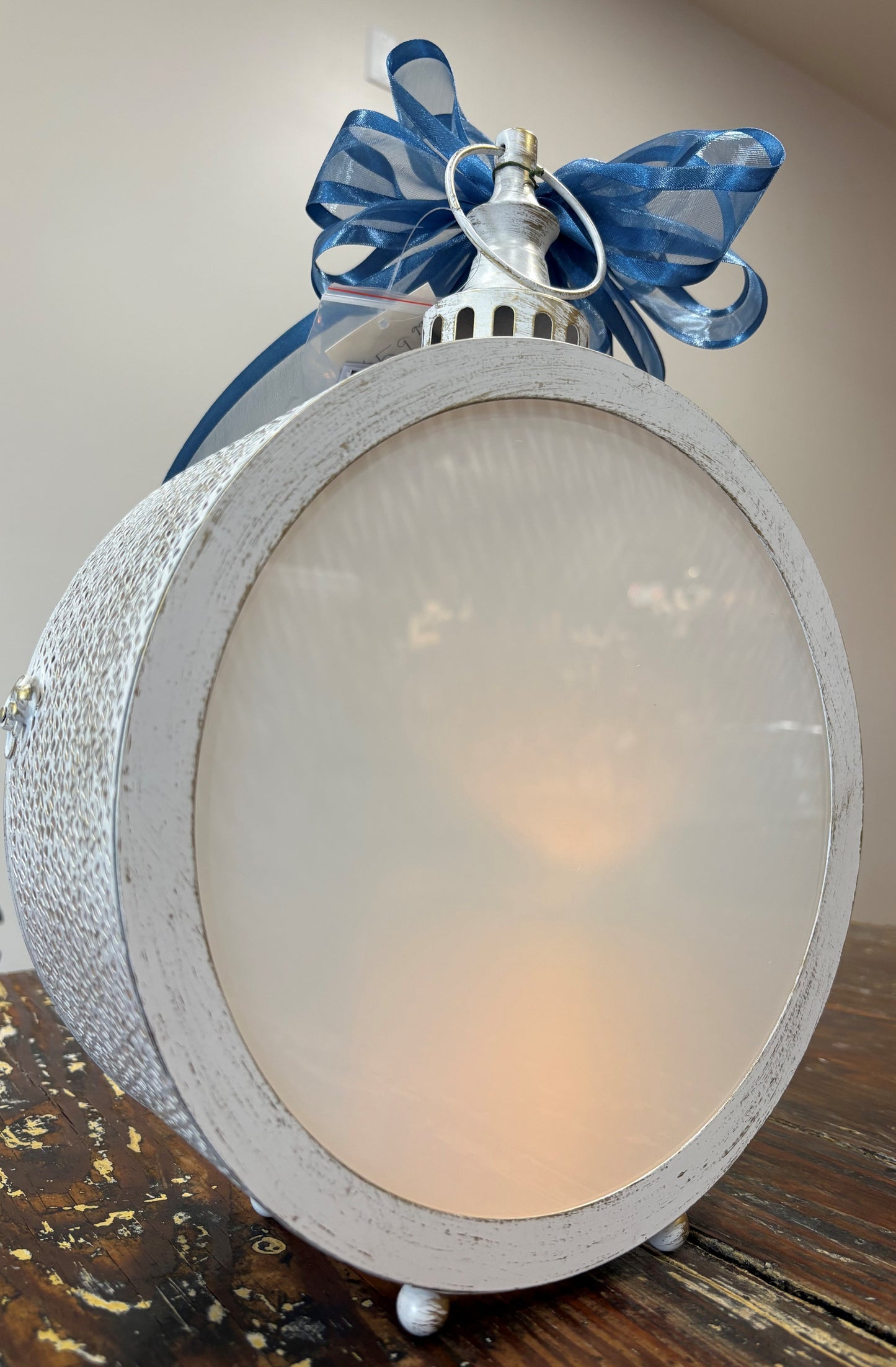 Lantern - Round Metal - Blue Butterflies