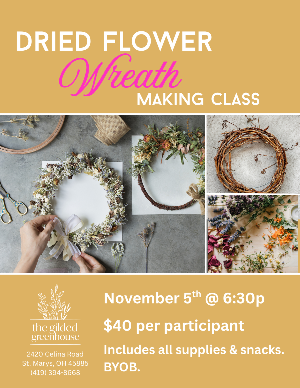Dried Flower Wreath-Making Class - Nov 5th @ 6:30p