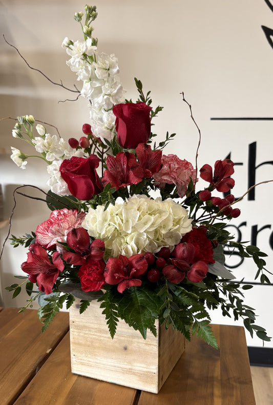 Wooden Box arrangement - Reds & Whites