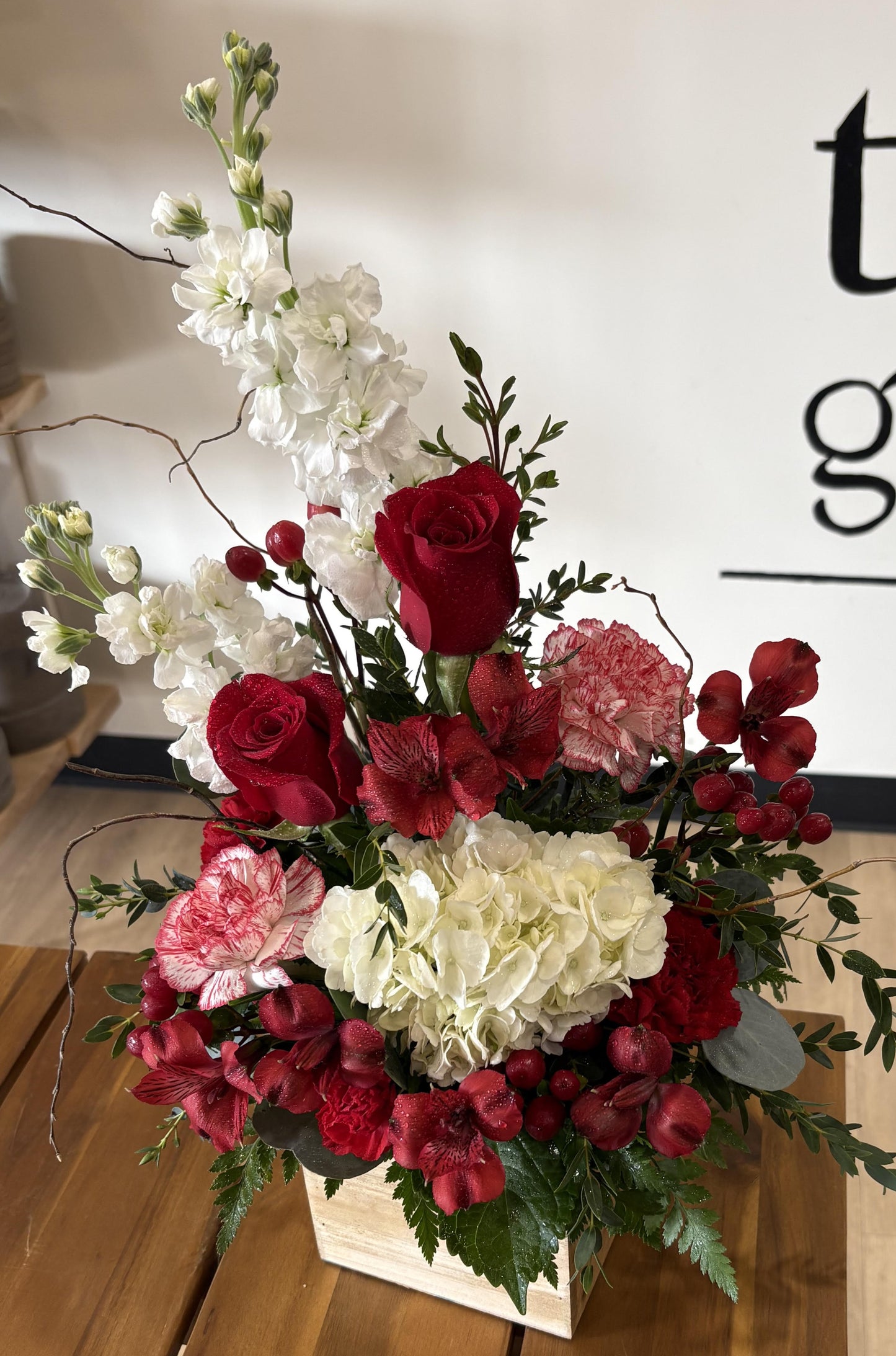 Wooden Box arrangement - Reds & Whites