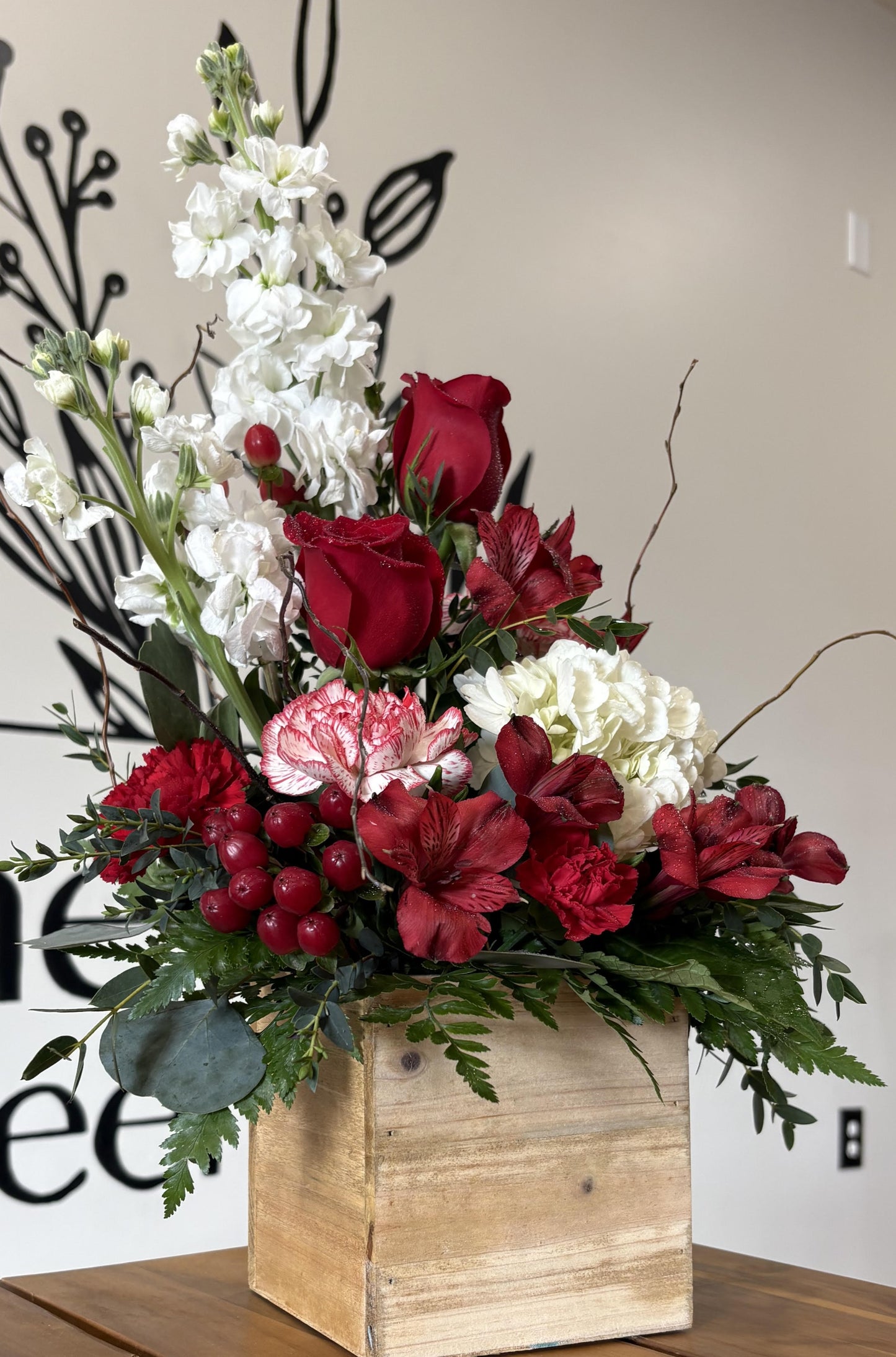 Wooden Box arrangement - Reds & Whites