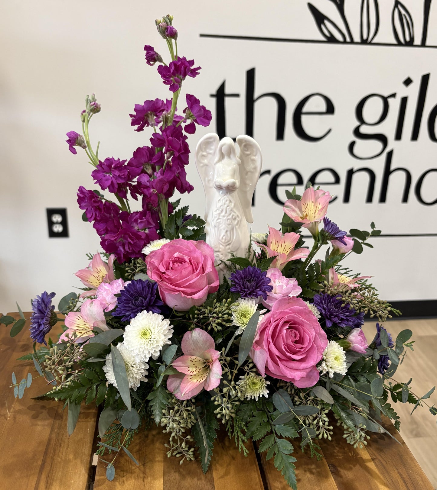 Ceramic Angel - Pink & Purple flower mix