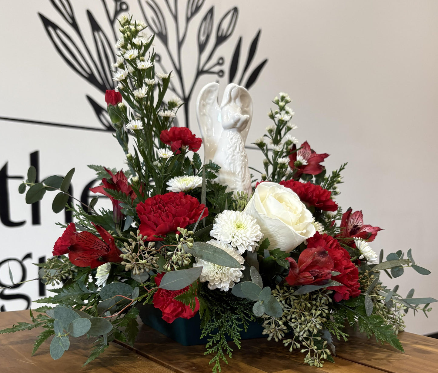 Ceramic Angel - Red & White flower mix