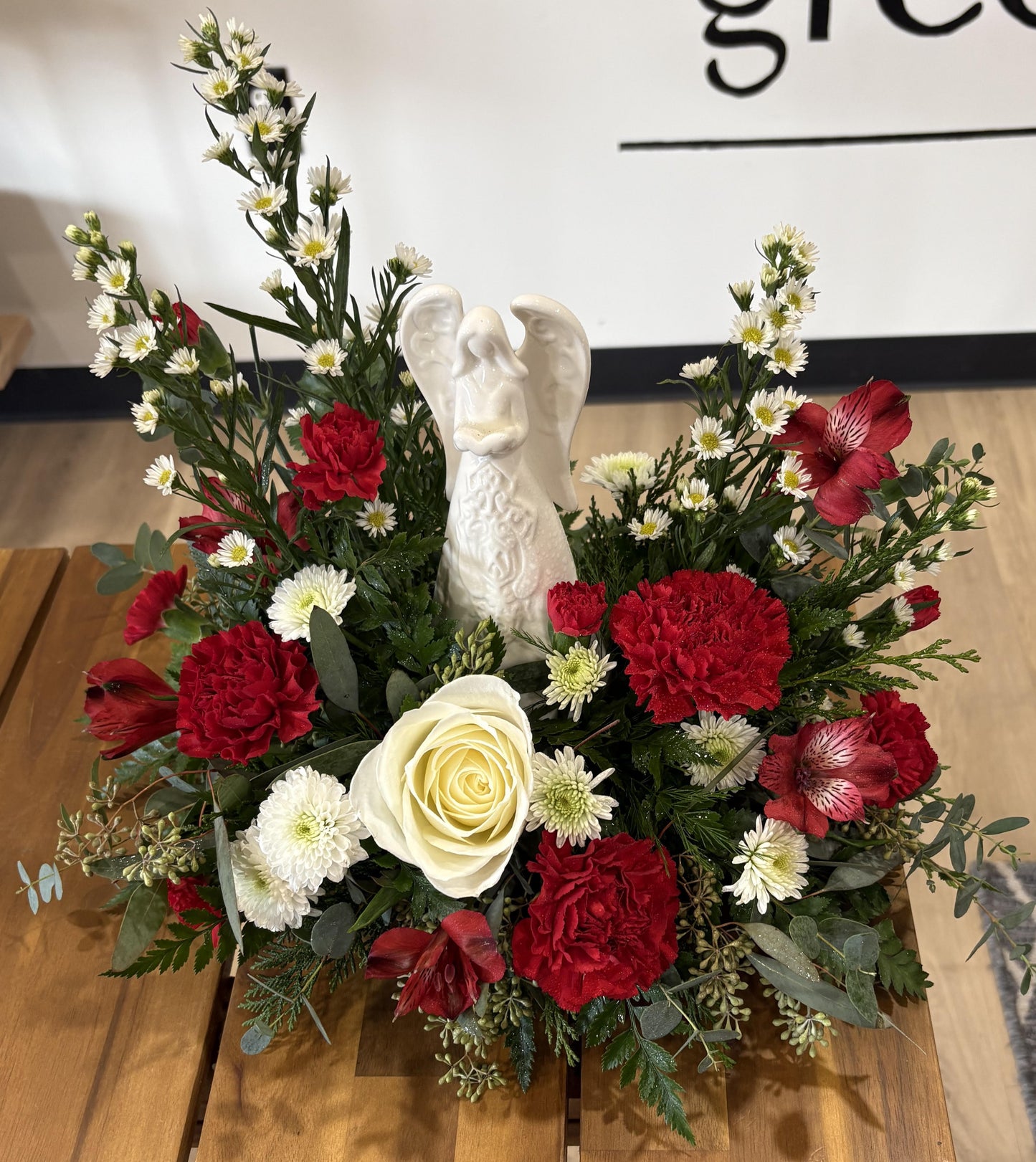 Ceramic Angel - Red & White flower mix