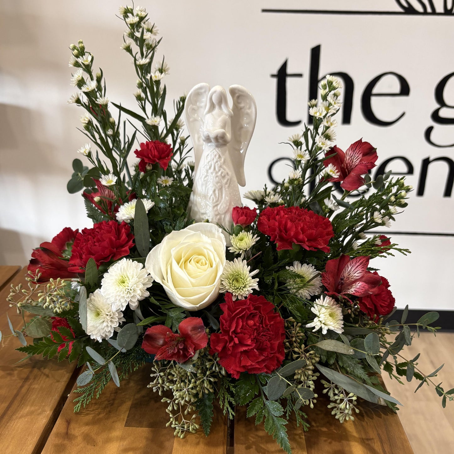 Ceramic Angel - Red & White flower mix