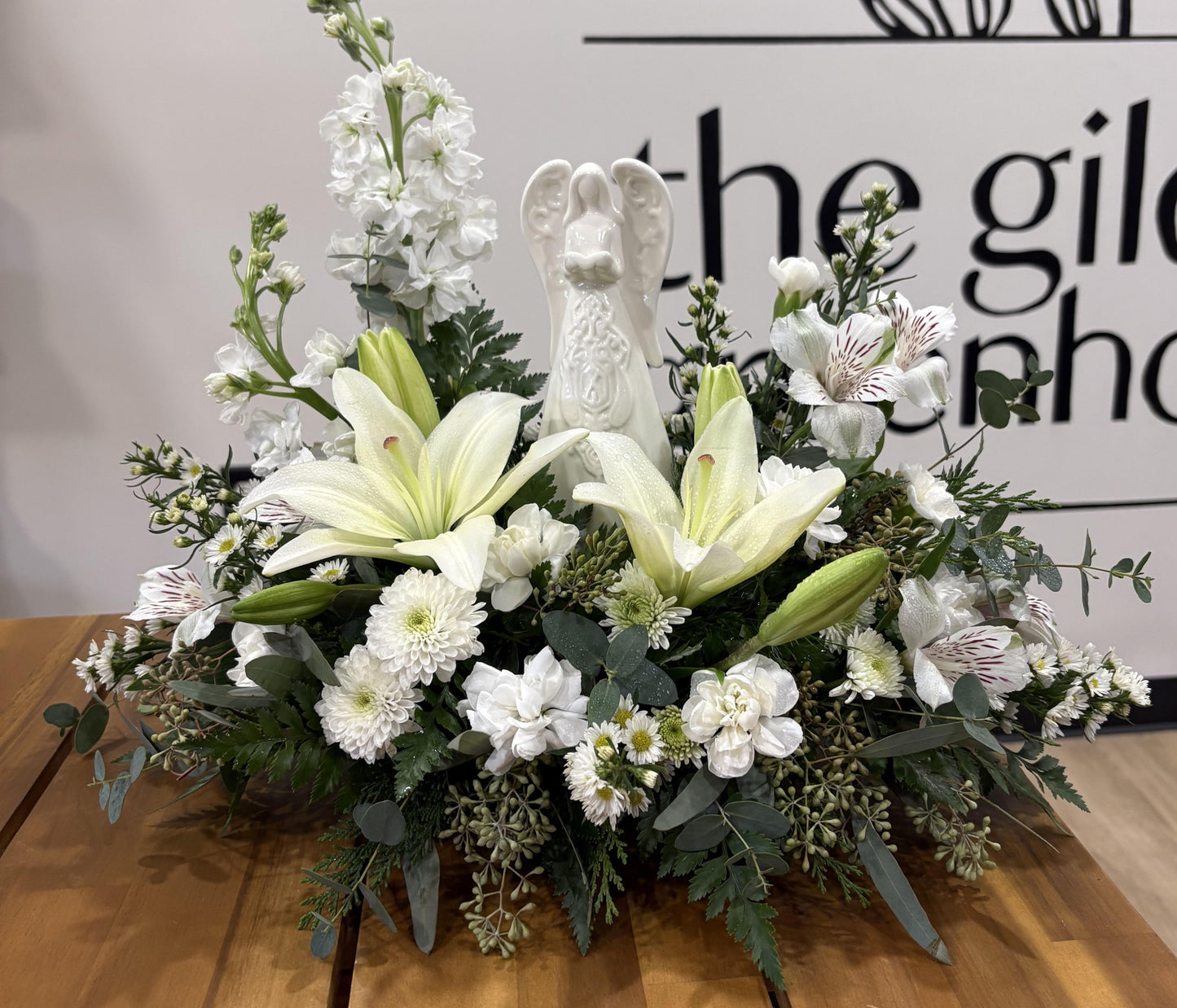 Ceramic Angel - All White flowers