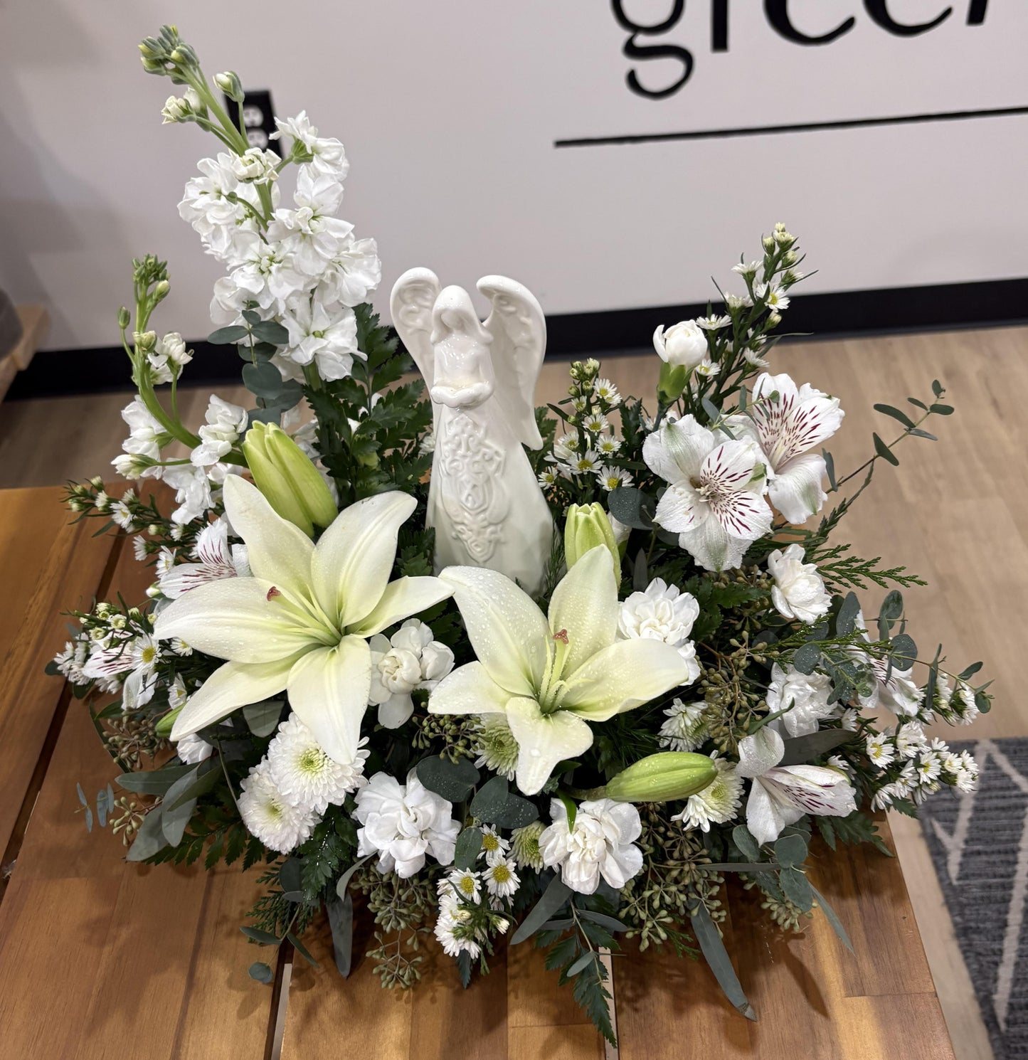 Ceramic Angel - All White flowers