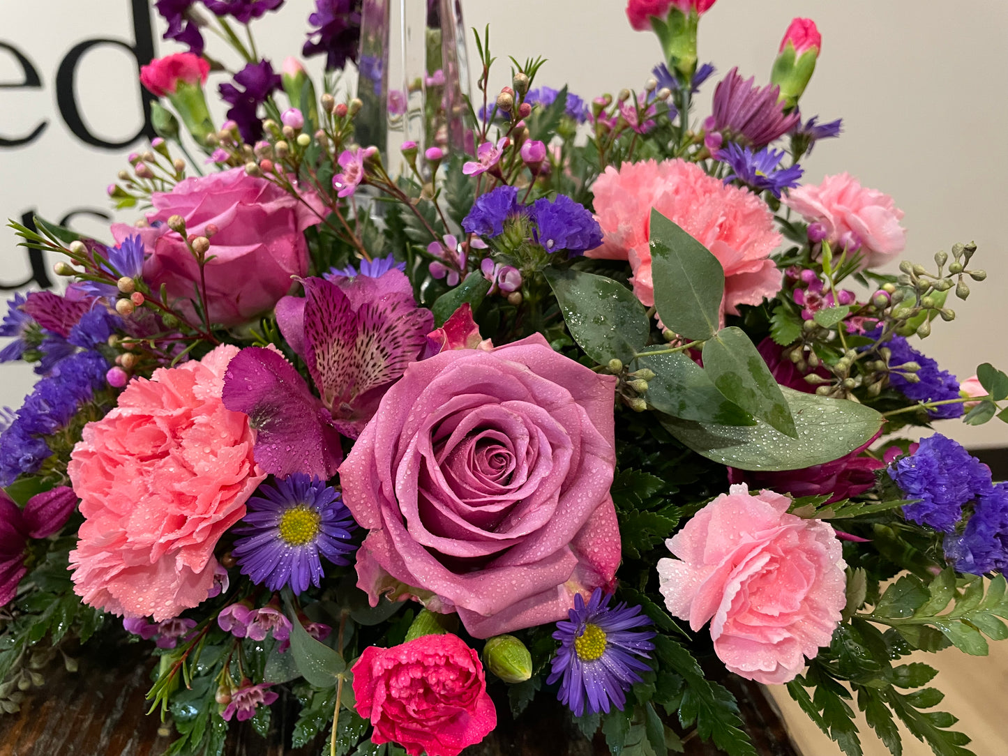 Glass Cross with Pink and Purple Flowers - Deluxe