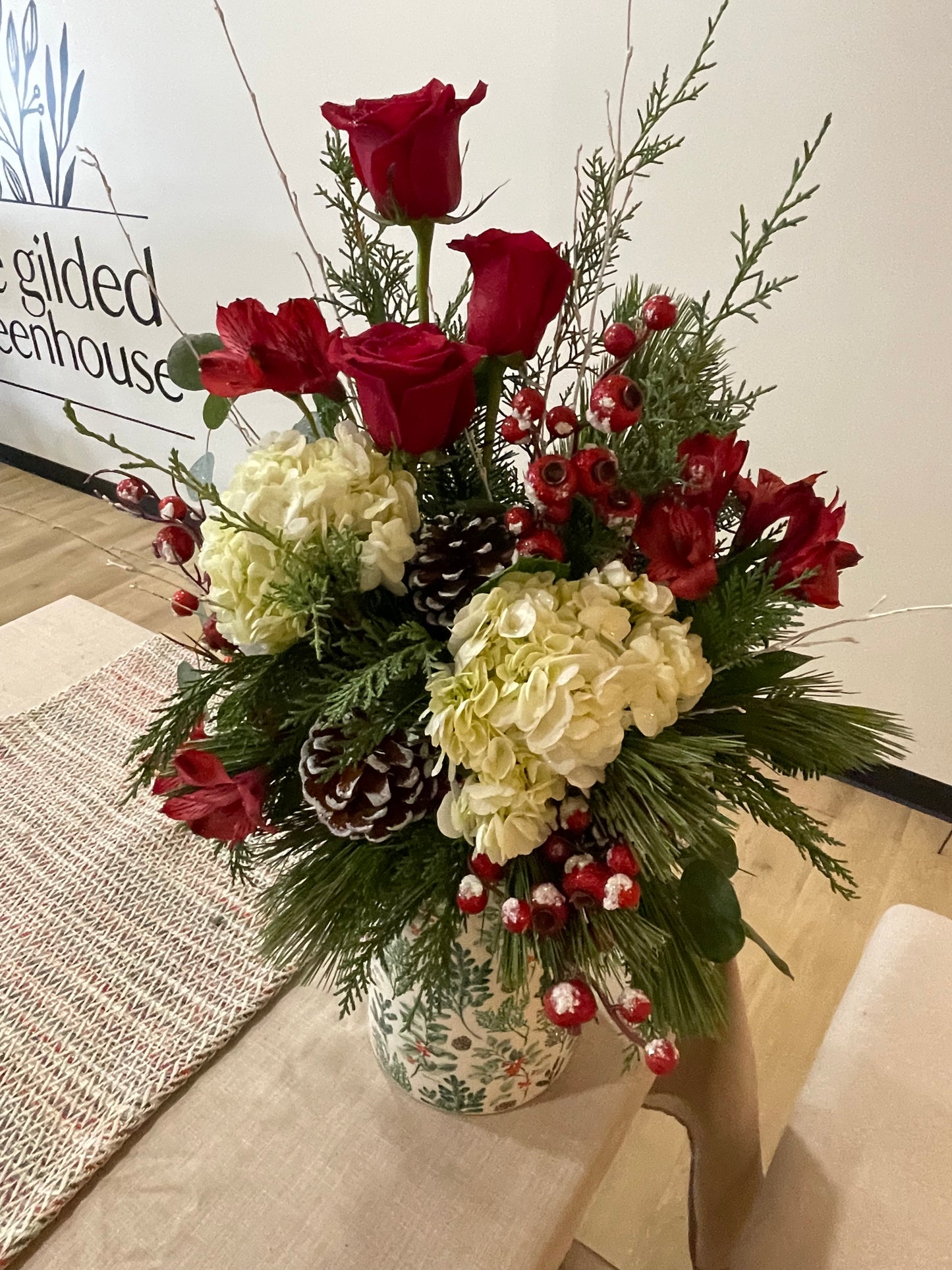 Large Wintery Pitcher arrangement