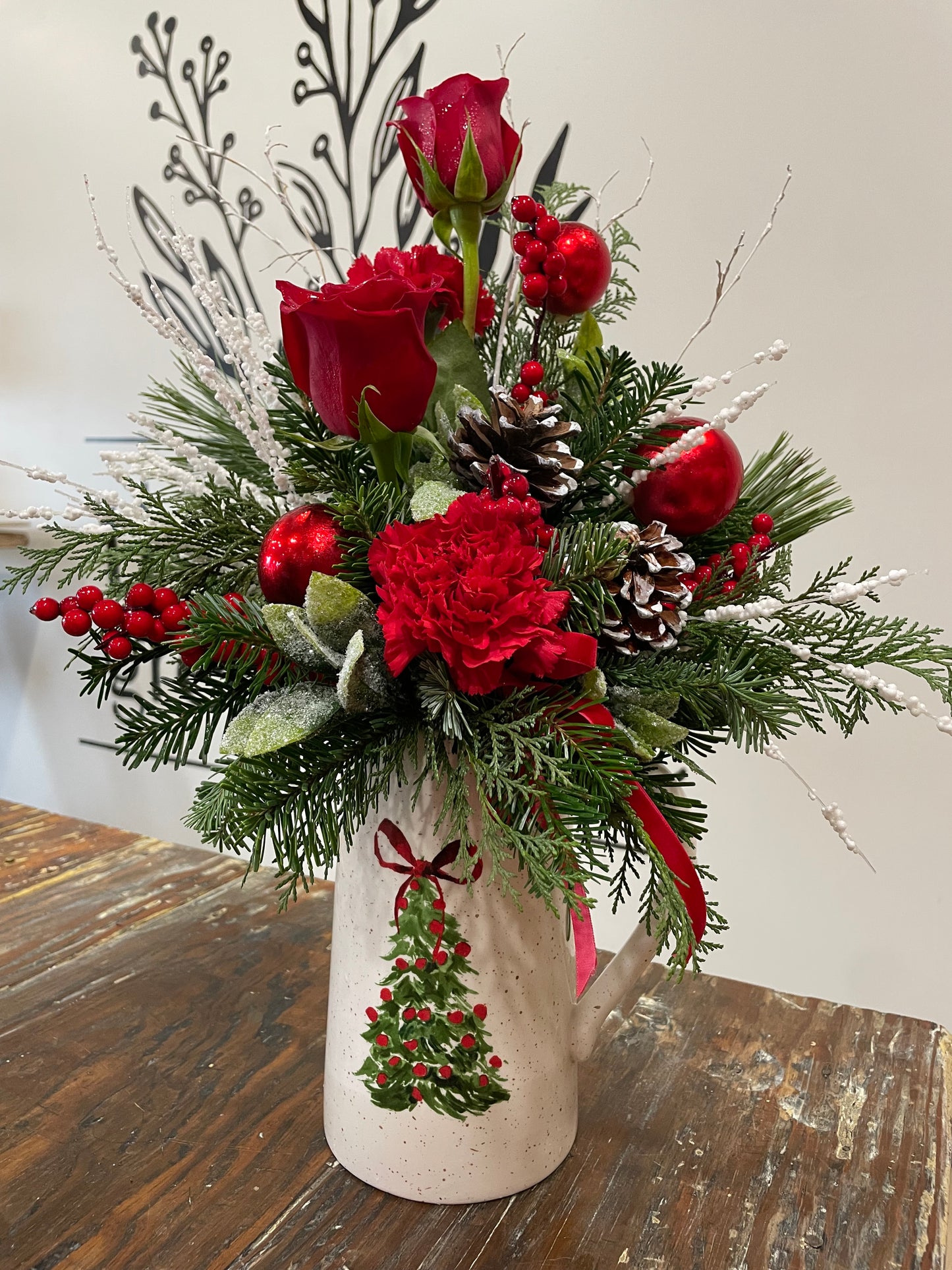 Christmas Tree Pitcher Arrangement