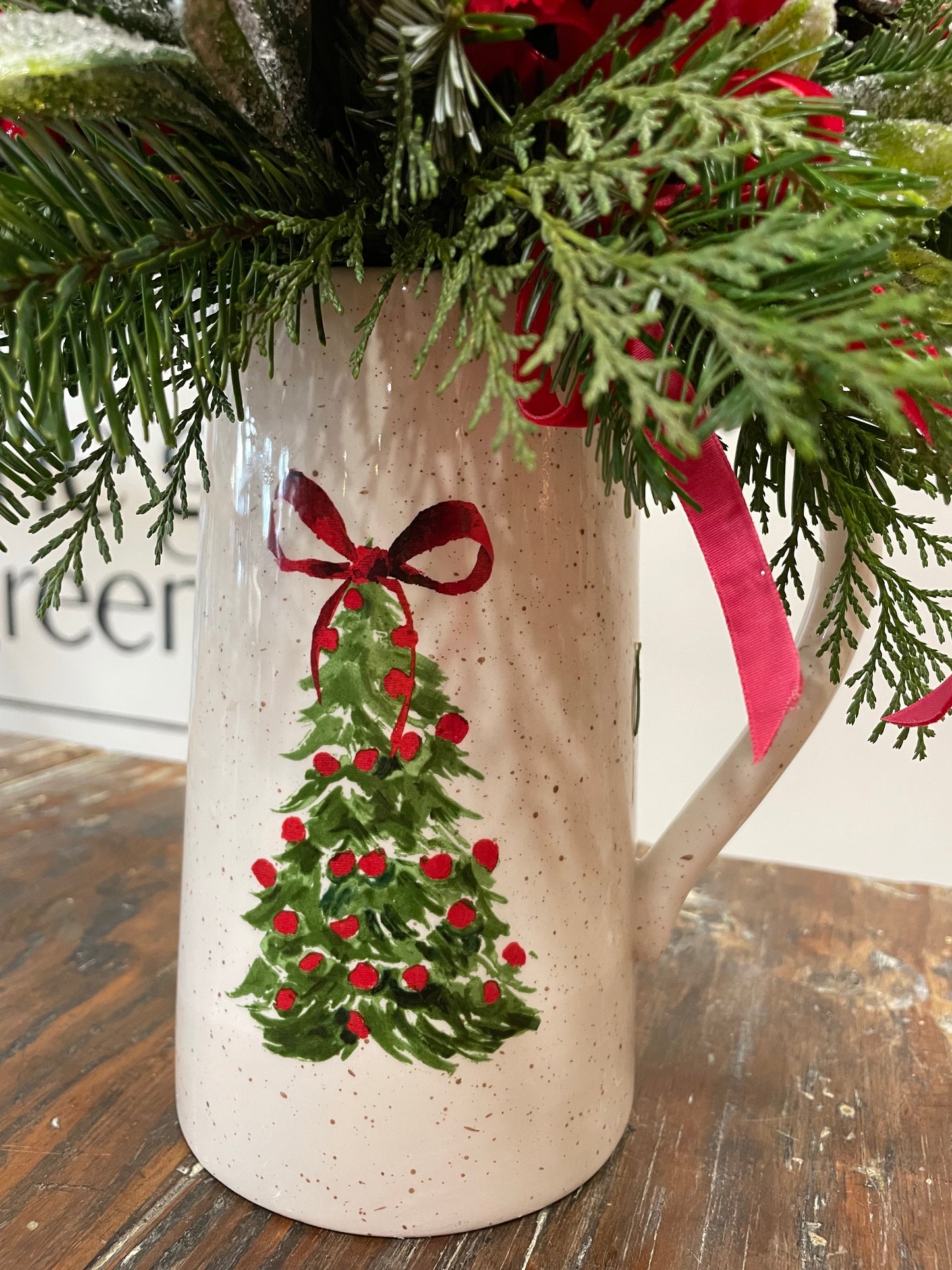 Christmas Tree Pitcher Arrangement