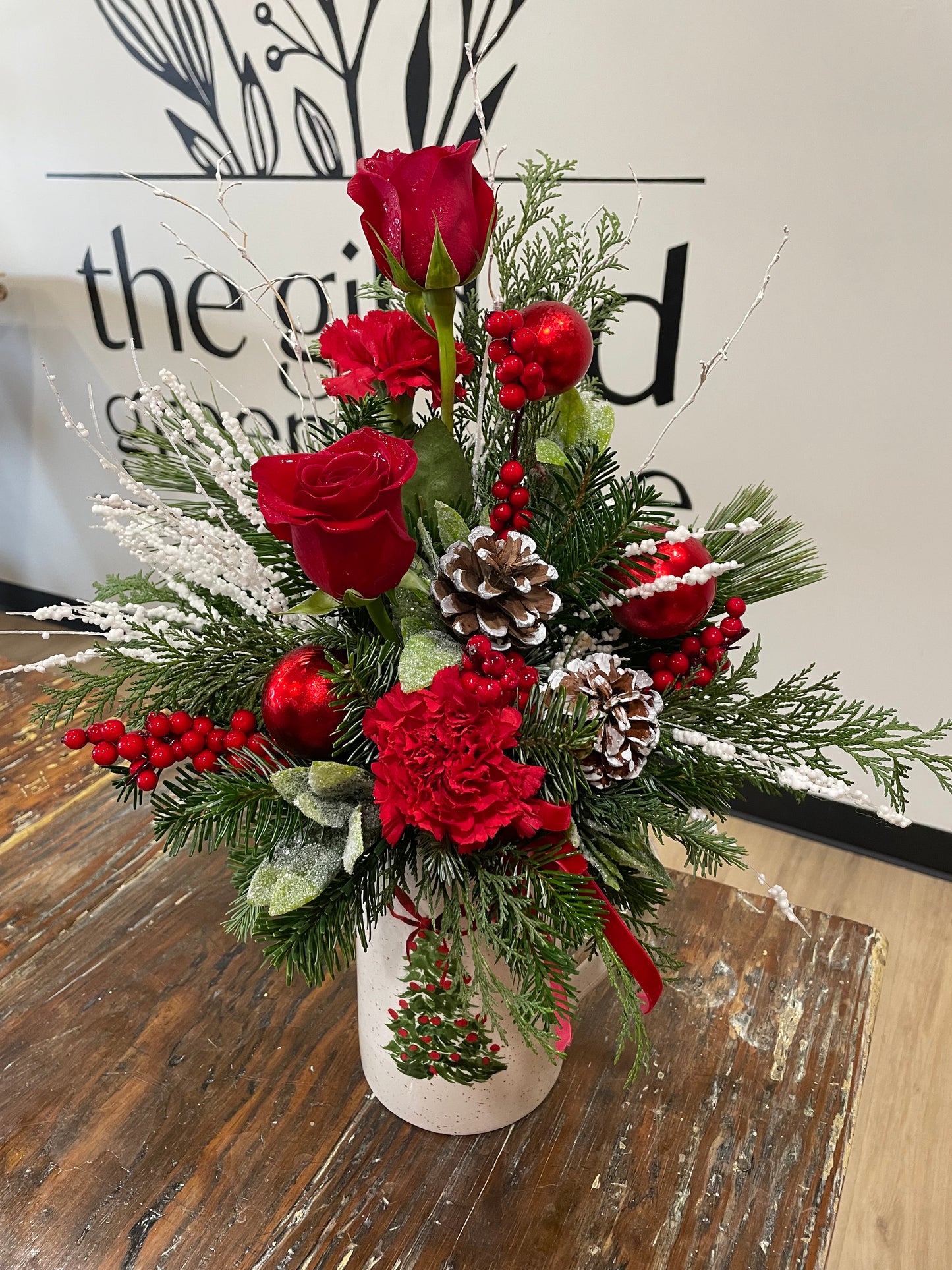 Christmas Tree Pitcher Arrangement