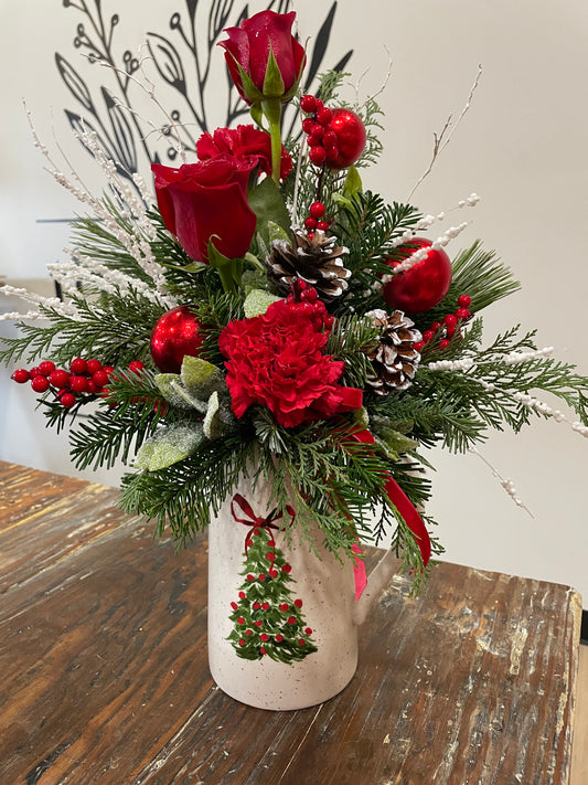 Christmas Tree Pitcher Arrangement