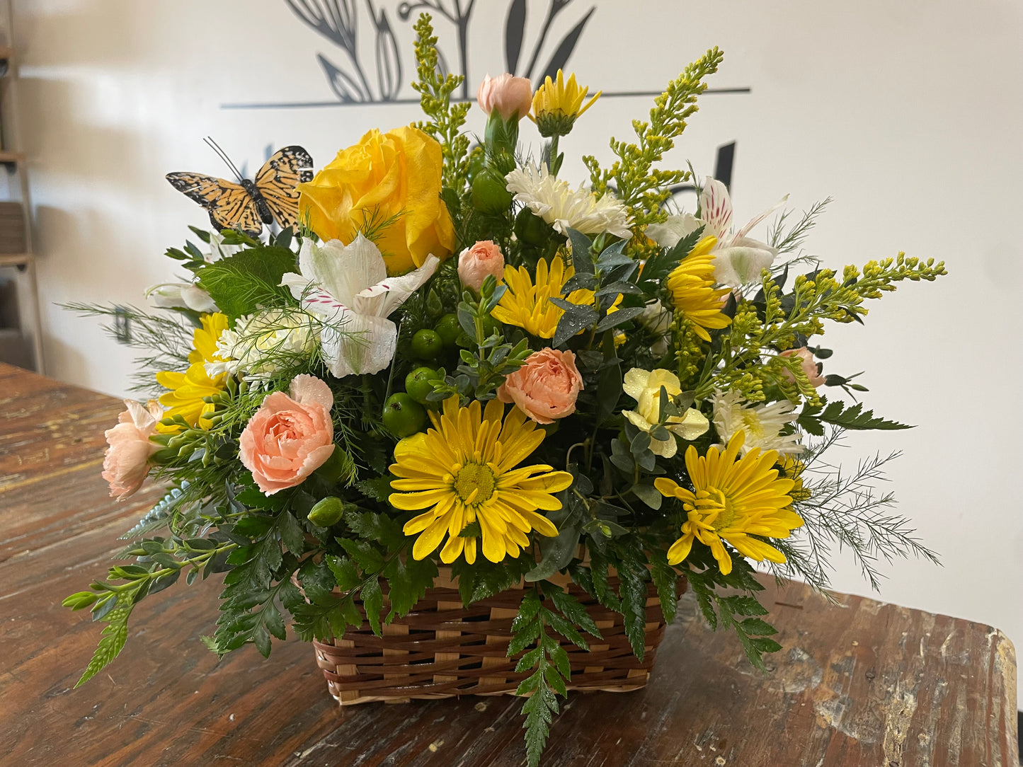 Yellow butterfly basket