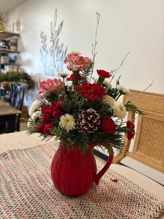 Red Sweater Christmas Pitcher