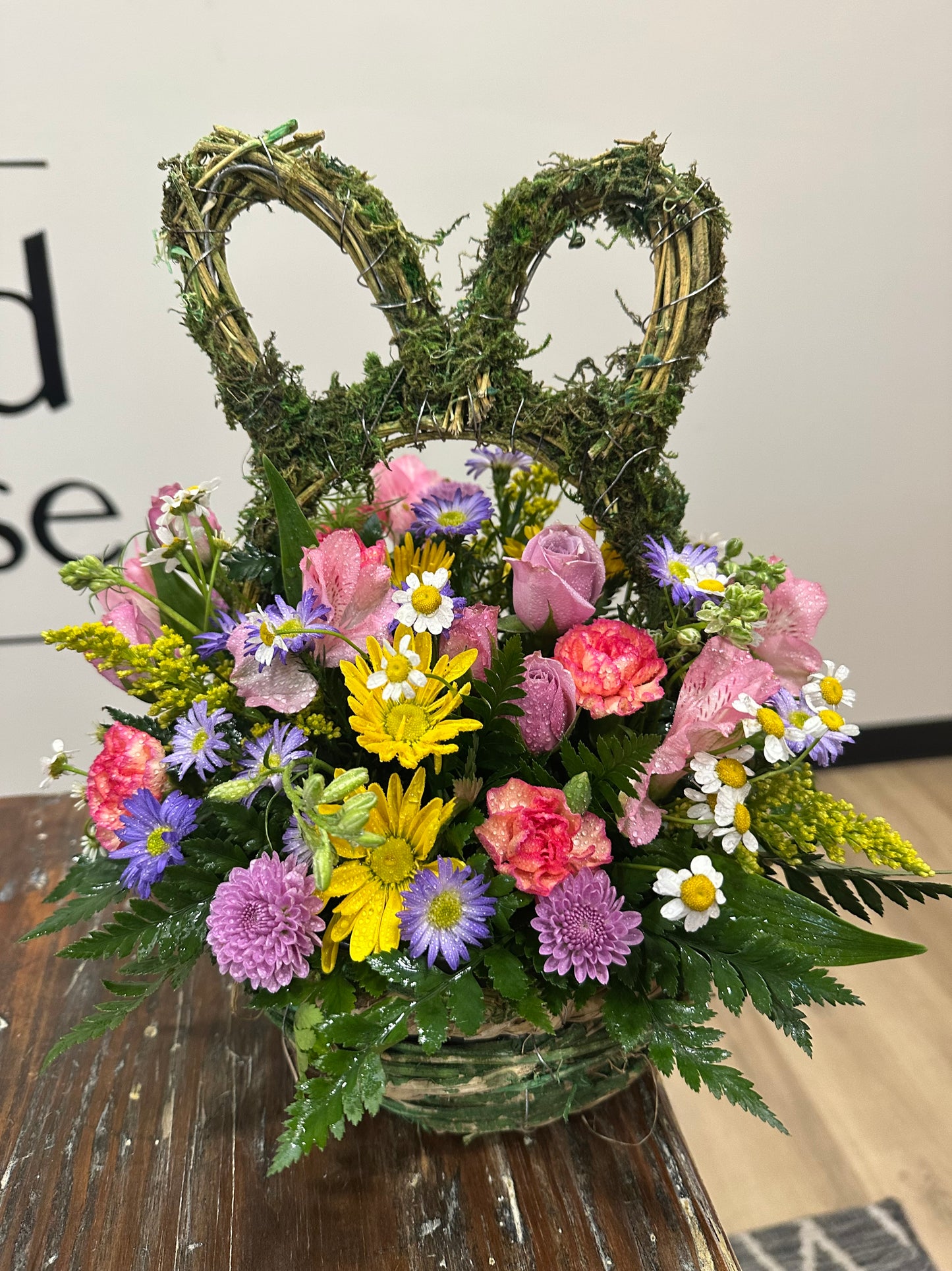 Mossy bunny ears basket