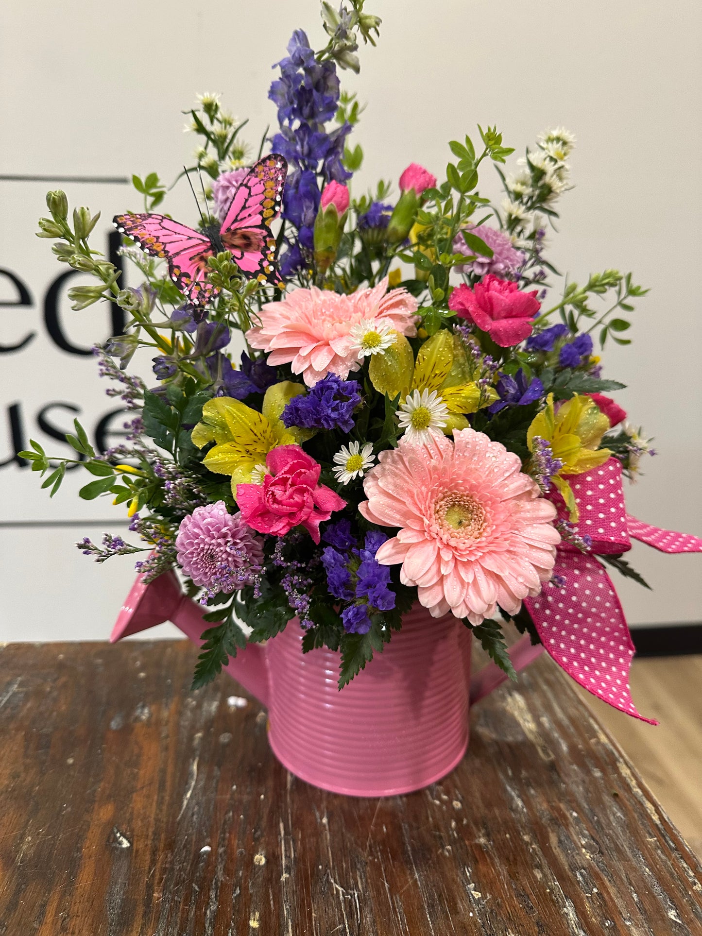Pink Watering Can Arrangement