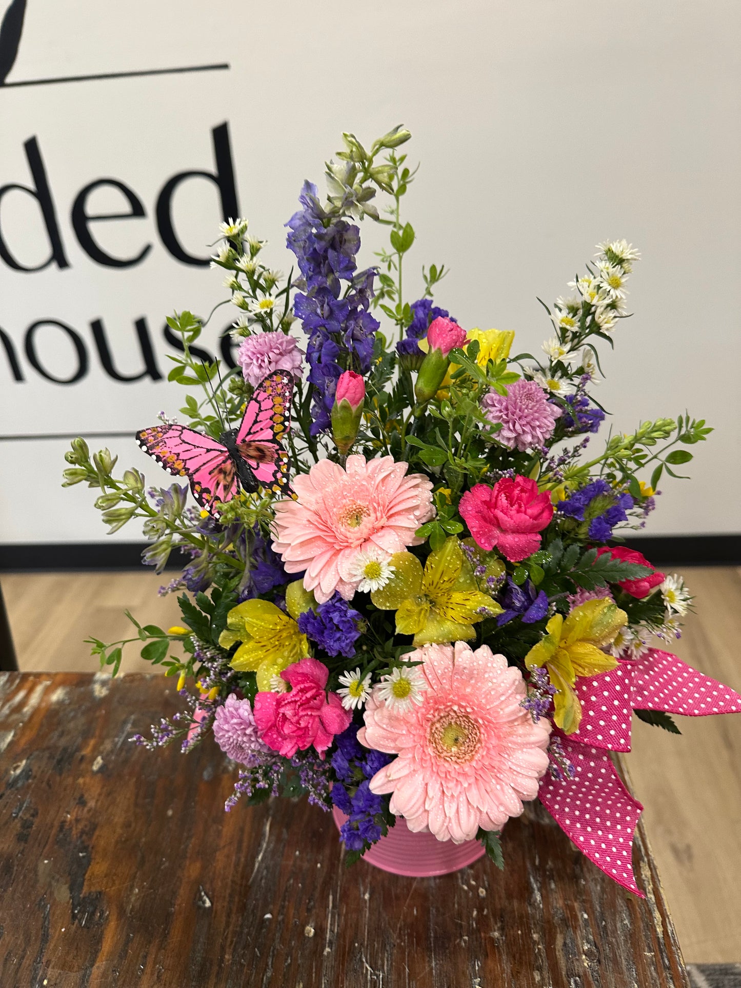 Pink Watering Can Arrangement