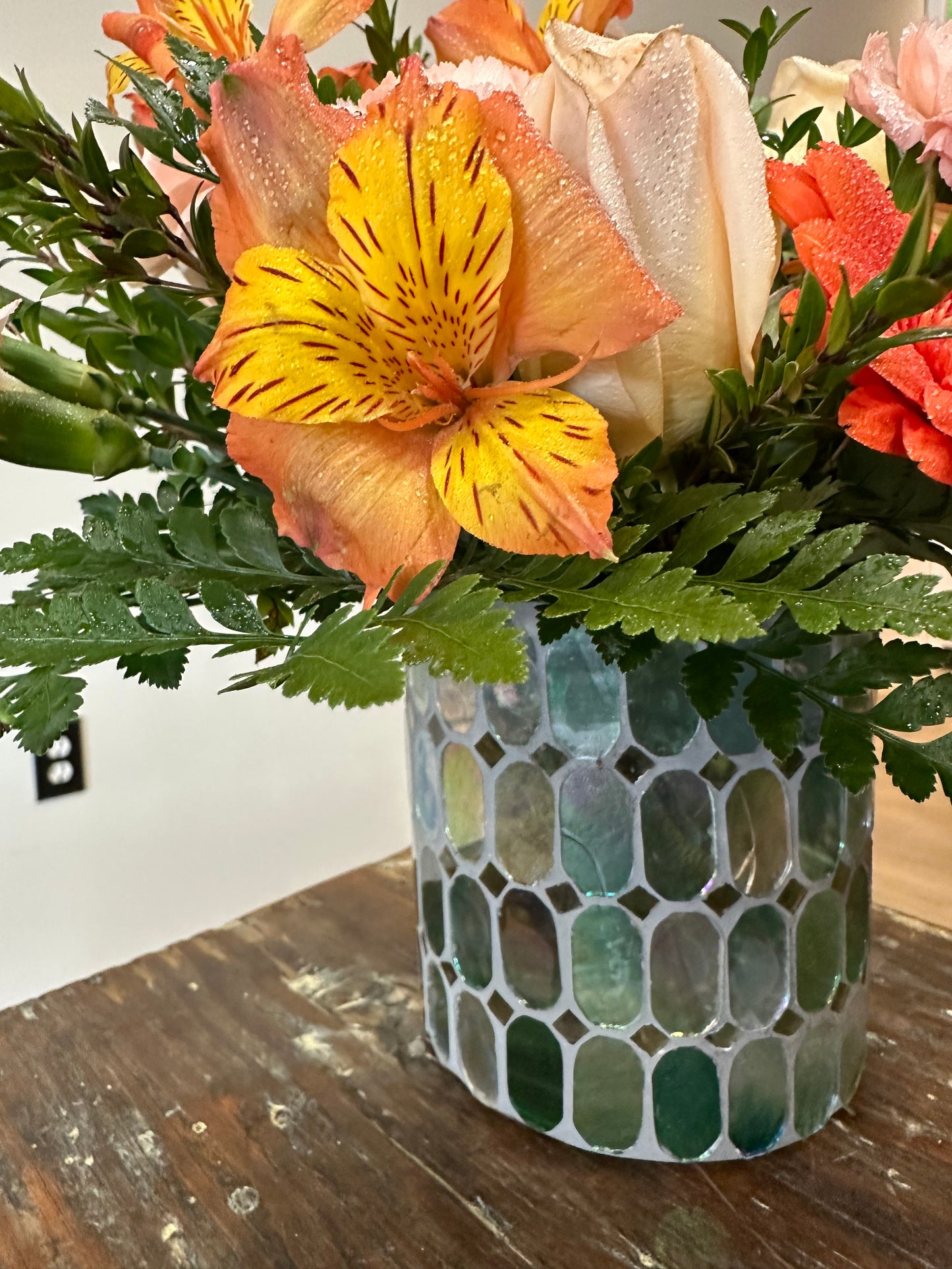 Green Mosaic Vase Arrangement
