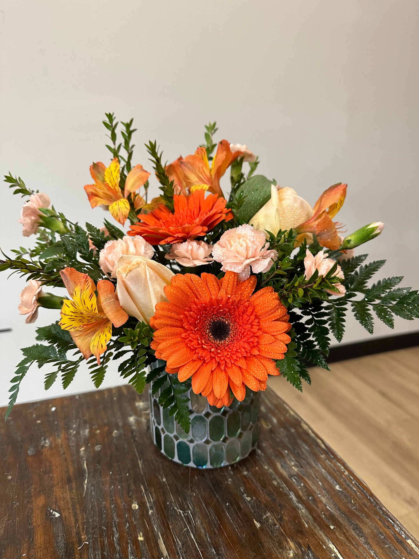 Green Mosaic Vase Arrangement