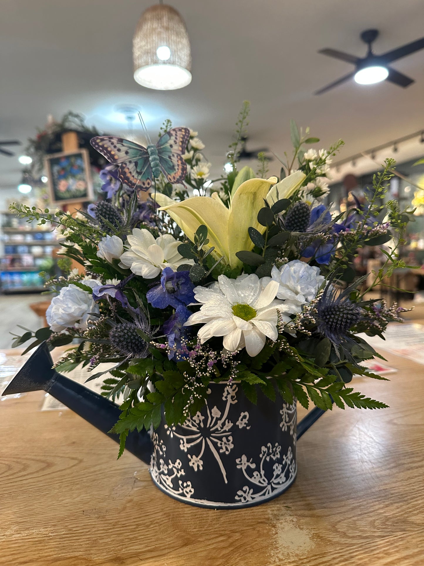 Blue & White Watering Can