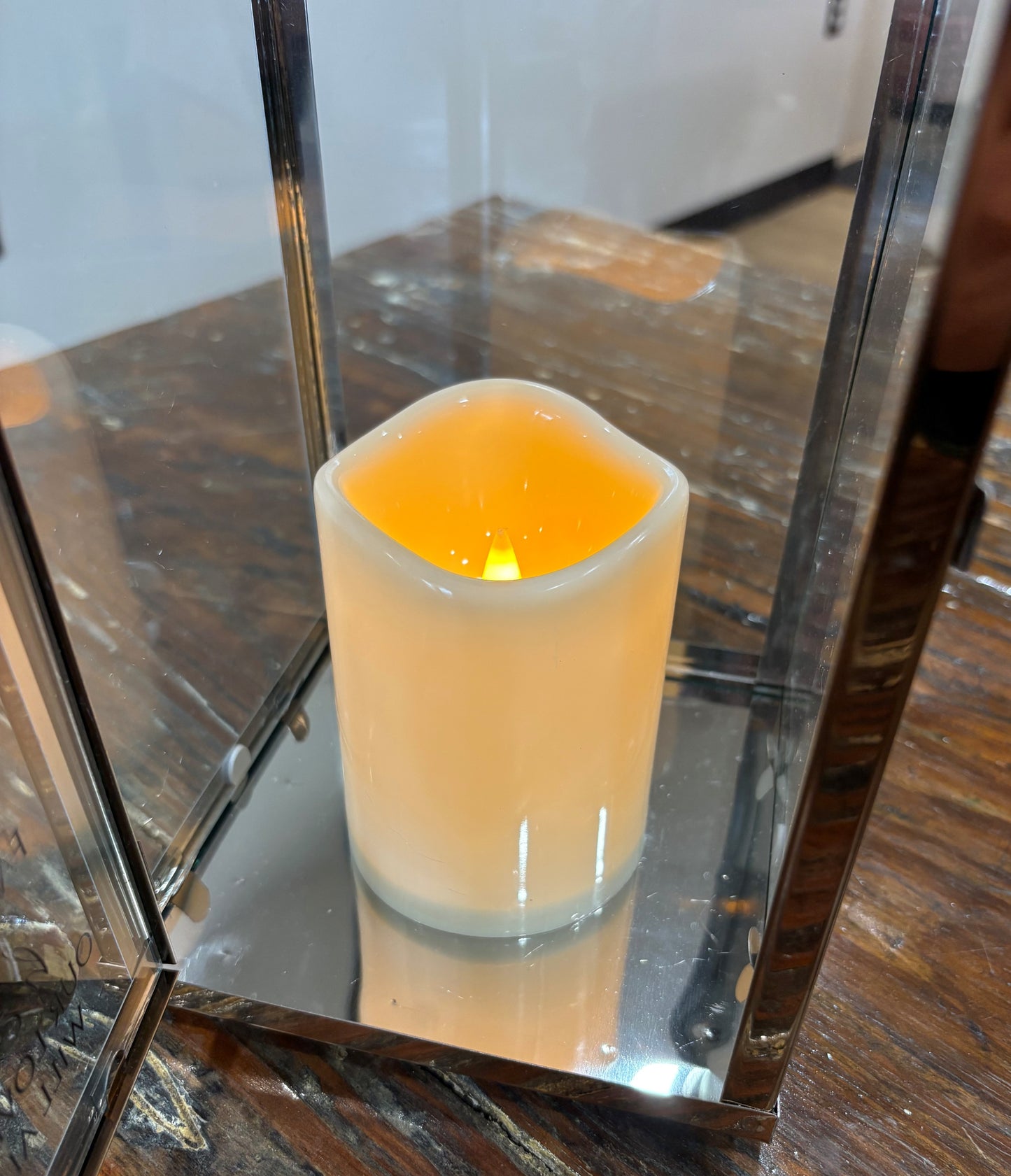 Lantern - Tall Copper - Pink Flowers