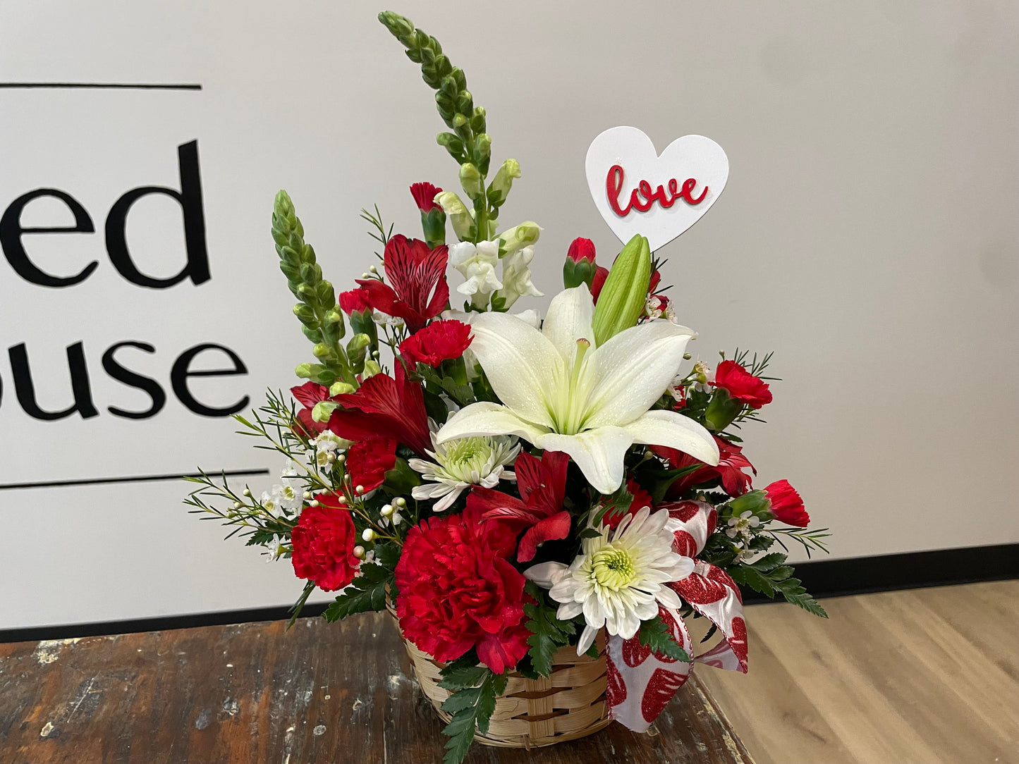 Red and White Fresh Love Basket