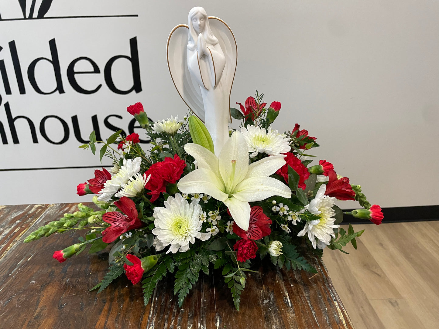 Matte Angel with Red and White Flowers - Standard