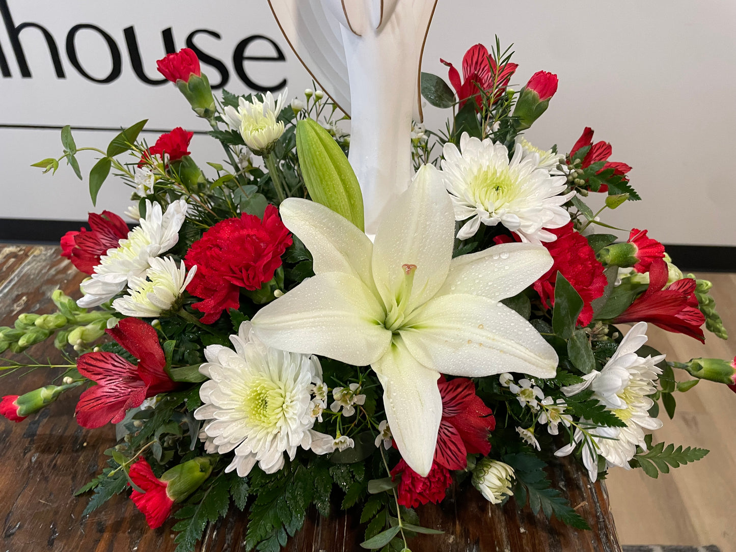 Matte Angel with Red and White Flowers - Standard