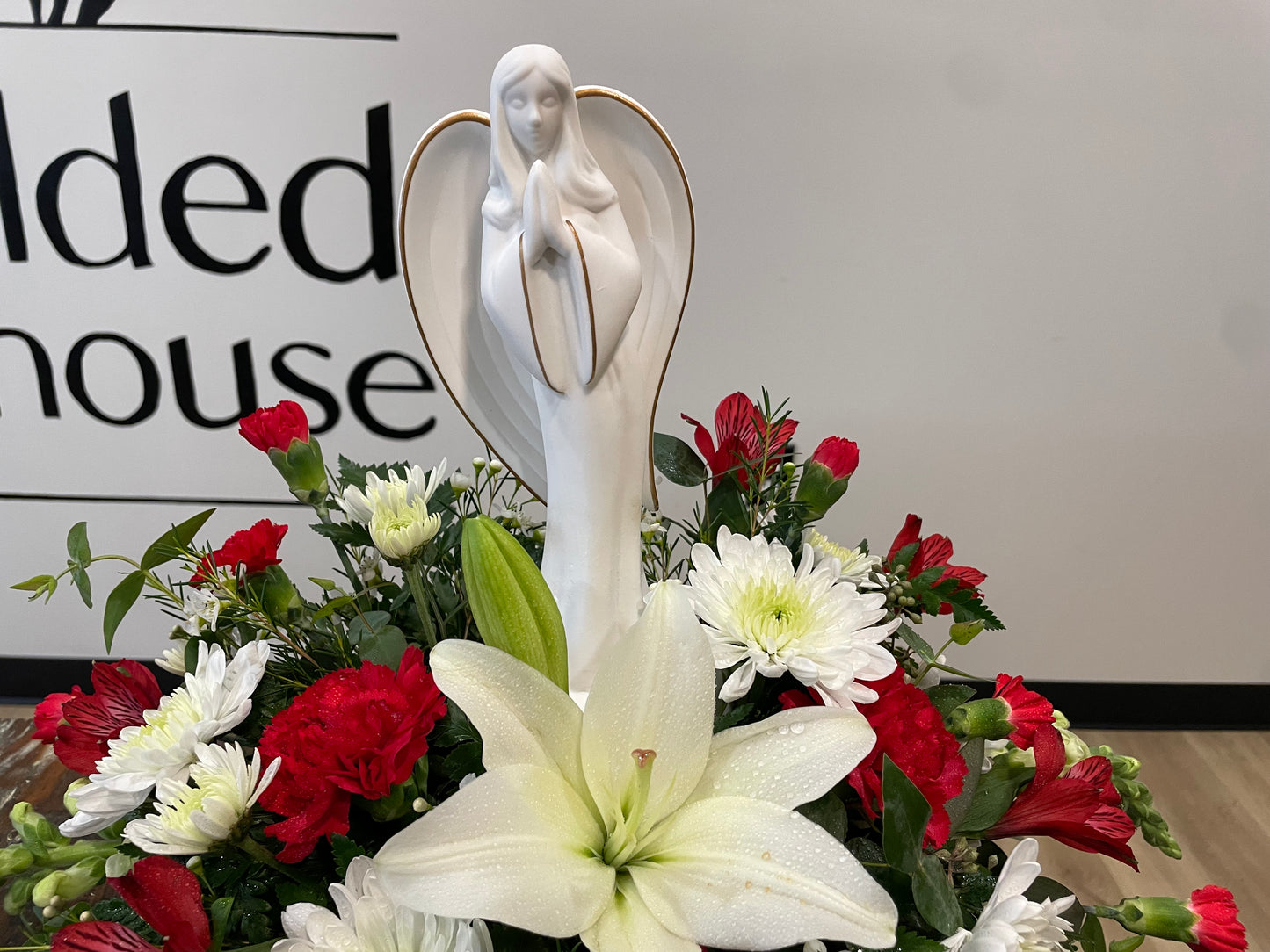 Matte Angel with Red and White Flowers - Standard