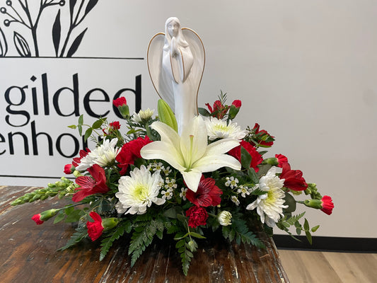 Matte Angel with Red and White Flowers - Premium
